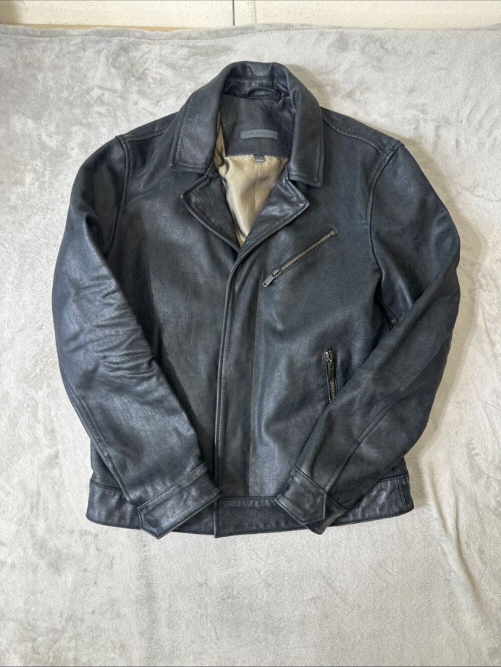 John Varvatos Oscar goatskin leather moto biker jacket size 48 mens black